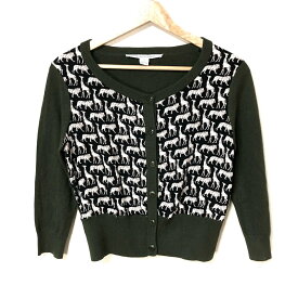 【新着】【中古】DIANE VON FURSTENBERG(DVF)(ダイアン・フォン・ファステンバーグ) カーディガン 七分袖 黒×ダークグリーン×マルチ