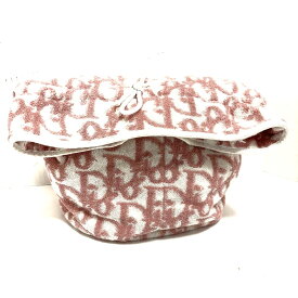 【中古】DIOR/ChristianDior(ディオール/クリスチャンディオール) ロゴグラム バッグ 巾着型 白×ピンク パイル