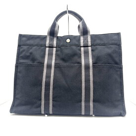 【中古】HERMES(エルメス) フールトゥトートMM トートバッグ 黒×ダークグレー キャンバス