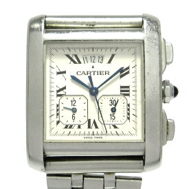 【中古】Cartier(カルティエ) タンクフランセーズクロノリフレックス 腕時計 SS/社外ベルト/クロノグラフ/パーペチャルカレンダー アイボリー