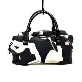 【中古】SalvatoreFerragamo(サルバトーレフェラガモ) ハンドバッグ 花柄 ダークグレー×黒×マルチ コットン×レザー