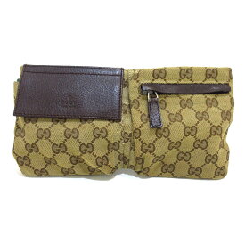 【中古】GUCCI(グッチ) GG柄 ウエストポーチ ベージュ×ダークブラウン×マルチ ジャガード×レザー