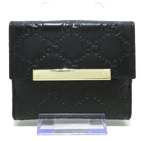 【中古】GUCCI(グッチ) シマライン メタルバー Wホック財布 黒 レザー