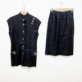 【新着】【中古】BLUMARINE(ブルマリン) スカートセットアップ 麻/スパンコール/ビーズ/刺繍 黒×マルチ