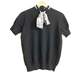 【中古】EMPORIOARMANI(エンポリオアルマーニ) 半袖セーター ハイネック/リボン 黒×グレー