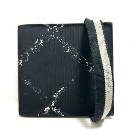 【中古】CHANEL(シャネル) 旧トラベルライン 2つ折り財布 黒×白 ナイロン