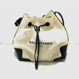 【中古】BALENCIAGA(バレンシアガ) ネイビーバケット ショルダーバッグ 白×黒 キャンバス×レザー