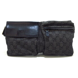 【中古】GUCCI(グッチ) GG柄 ウエストポーチ 黒 ジャガード×レザー