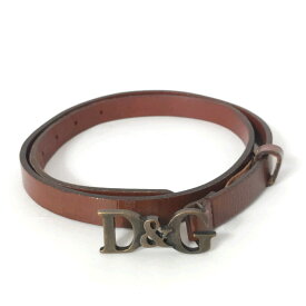 【中古】D&G(ディーアンドジー) ベルト ブラウン×ブロンズ レザー×金属素材
