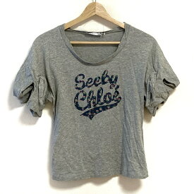 【新着】【中古】SEE BY CHLOE(シーバイクロエ) 半袖Tシャツ ライトグレー×ネイビー×マルチ