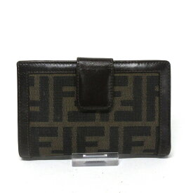 【新着】【中古】FENDI(フェンディ) ズッカ柄 2つ折り財布 ダークブラウン×ブラウン ジャガード×レザー