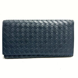 【新着】【中古】BOTTEGA VENETA(ボッテガヴェネタ) イントレチャート 長財布 ダークネイビー×ネイビー レザー