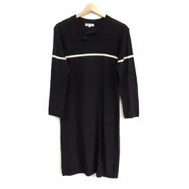 【中古】SONIARYKIEL(ソニアリキエル) ワンピース クルーネック/長袖/ひざ丈/ニット/リボン 黒×アイボリー