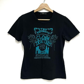 【中古】ETRO(エトロ) 半袖Tシャツ クルーネック/ラメ 黒×ライトブルー