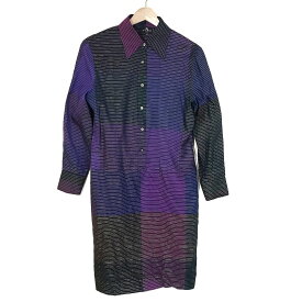 【中古】ETRO(エトロ) ワンピース レギュラーカラー/長袖/ロング/シルク/ボーダー パープル×マルチ