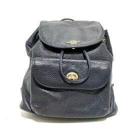 【中古】COACH(コーチ) ペブルド レザー ビリー ミニ バックパック リュックサック ダークネイビー レザー