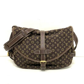 【中古】LOUIS VUITTON(ルイヴィトン) ソミュール ショルダーバッグ エベヌ コットン、リネン、グレインレザー