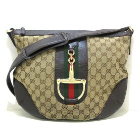 【中古】GUCCI(グッチ) GG柄,ホースビット,シェリー(ウェブ) ショルダーバッグ ベージュ×ダークブラウン ジャガード×レザー