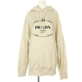 【新着】【中古】PRADA(プラダ) コットンフリース フーディー パーカー 23AW/長袖/ロゴ/刺繍/プルオーバー アイボリー×黒 綿、エラスティン