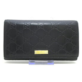 【中古】GUCCI(グッチ) シマライン メタルバー 長財布 黒 レザー