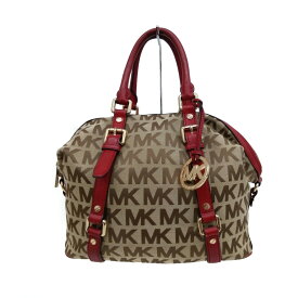 【中古】MICHAEL KORS(マイケルコース) ハンドバッグ ミニボストン ベージュ×ブラウン×レッド ジャガード×レザー