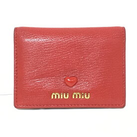 【中古】miumiu(ミュウミュウ) 名刺入れ ハート レッド レザー