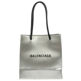 【中古】BALENCIAGA(バレンシアガ) ショッピングトート XXS トートバッグ ミニバッグ シルバー×黒 レザー