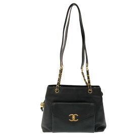 【新着】【中古】CHANEL(シャネル) ショルダーバッグ Vフラップポケット/チェーンショルダー/ゴールド金具/ターンロック/ボールチャーム 黒 キャビアスキン