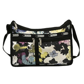 【中古】LESPORTSAC(レスポートサック) ショルダーバッグ 花柄 黒×白×マルチ レスポナイロン