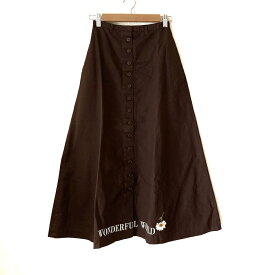 【中古】WONDERFUL WORLD(ワンダフルワールド) ロングスカート 刺繍 ダークブラウン×白×マルチ