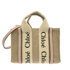 【新着】【中古】Chloe(クロエ) ウッディミニトートバッグ トートバッグ ミニバッグ/2way ベージュ×ライトブラウン×ライトピンク キャンバス×レザー