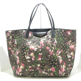 【中古】GIVENCHY(ジバンシー) アンティゴナ トートバッグ 花柄 黒×ピンク×グリーン PVC(塩化ビニール)×レザー