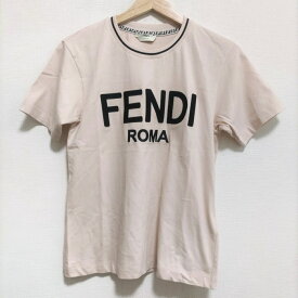 【中古】FENDI(フェンディ) 半袖Tシャツ クルーネック/刺繍 ライトピンク×黒