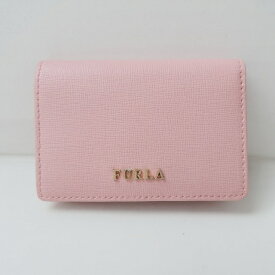 【中古】FURLA(フルラ) 名刺入れ ピンク×ゴールド レザー