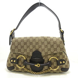 【中古】GUCCI(グッチ) GG柄/ホースビット ハンドバッグ ベージュ×ダークブラウン ジャガード×レザー