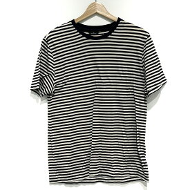 【中古】PaulSmith(ポールスミス) 半袖Tシャツ クルーネック/ボーダー/PS アイボリー×ダークネイビー