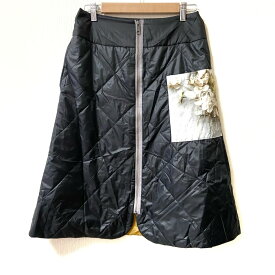 【中古】CACUMA(カクマ) ロングスカート キルティング 黒×ライトグレー×マルチ