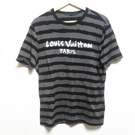 【中古】LOUIS VUITTON(ルイヴィトン) 半袖Tシャツ クルーネック/ボーダー 黒×グレーベージュ