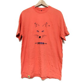 【中古】ADERerror(アーダーエラー) 半袖Tシャツ クルーネック/MAISON KITSUNE オレンジ×黒×ブルー