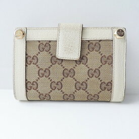 【中古】GUCCI(グッチ) GG柄 2つ折り財布 がま口 ベージュ×ダークブラウン×アイボリー ジャガード×レザー