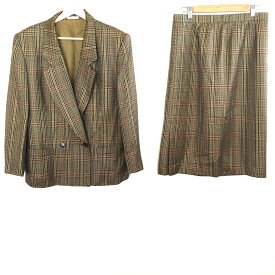 【中古】Burberry's(バーバリーズ) スカートスーツ チェック柄 ダークブラウン×ベージュ×マルチ