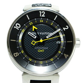 【新着】【中古】LOUIS VUITTON(ルイヴィトン) タンブール ムーン オートマティック GMT 腕時計 SS/革ベルト/裏スケ 黒