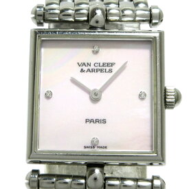 【中古】VanCleef & Arpels(ヴァンクリーフ&アーペル) クラシックスクエア 腕時計 SS/4Pダイヤインデックス/シェル文字盤 ピンクシェル