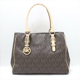 【新着】【中古】MICHAEL KORS(マイケルコース) トートバッグ ダークブラウン×ブラウン×ベージュ PVC(塩化ビニール)×レザー