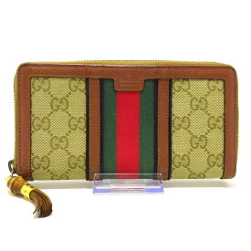 【中古】GUCCI(グッチ) GG柄/シェリー/バンブー 長財布 ベージュ×ブラウン×マルチ ジャガード×レザー