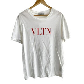 【新着】【中古】VALENTINO(バレンチノ) 半袖Tシャツ クルーネック/VLTN ロゴ 白×レッド