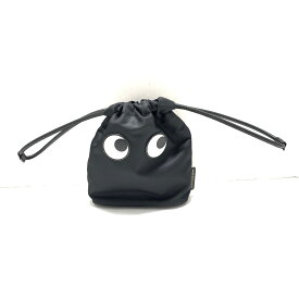 【新着】【中古】Anya Hindmarch(アニヤハインドマーチ) ポーチ 巾着型/アイズ 黒×アイボリー ナイロン×レザー