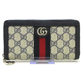 【中古】GUCCI(グッチ) オフィディア 長財布 ネイビー×アイボリー PVC(塩化ビニール)×レザー