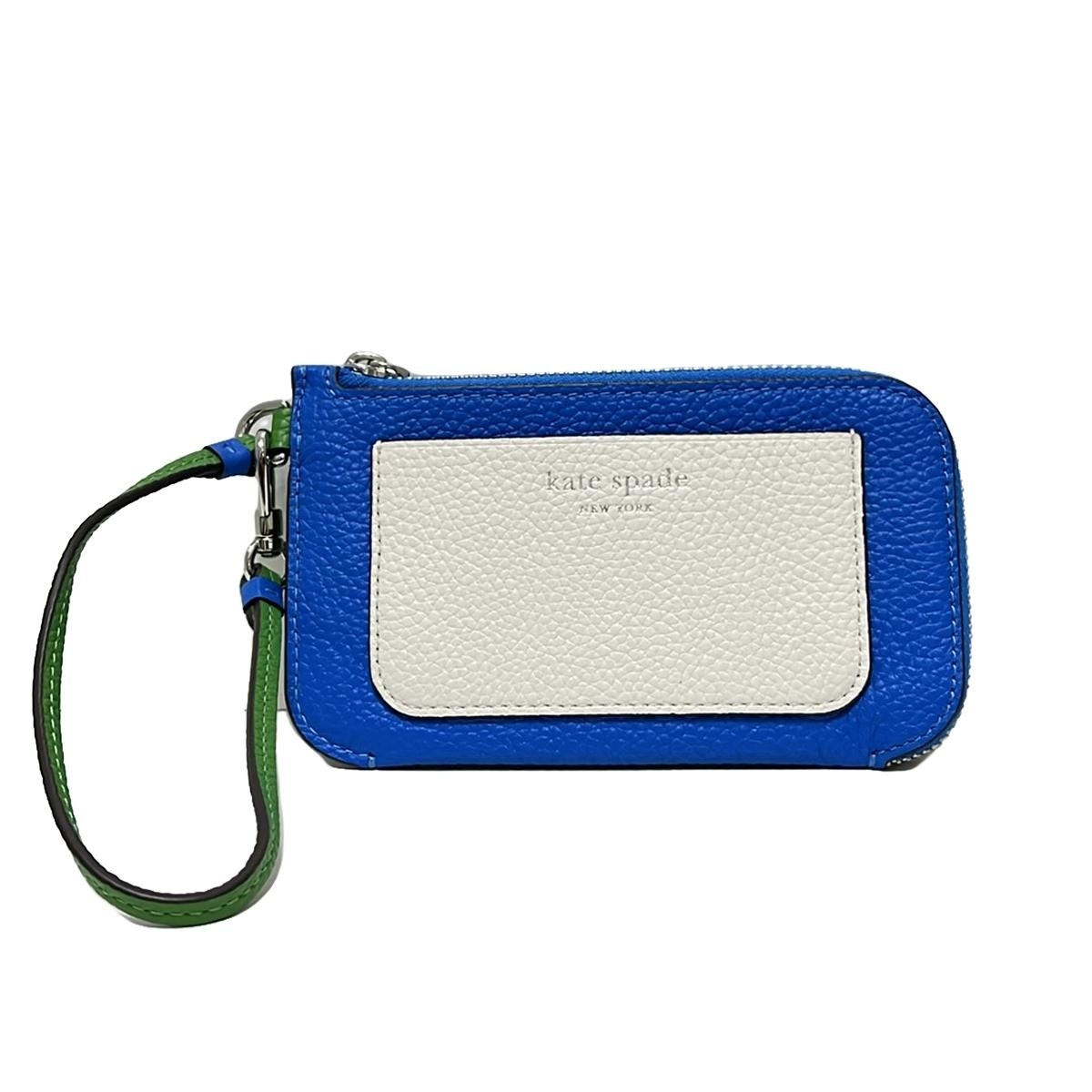 【中古】Kate spade(ケイトスペード) アヴァ カラーブロックド コイン カード ケース リスレット コインケース ブルー×白×グリーン レザー