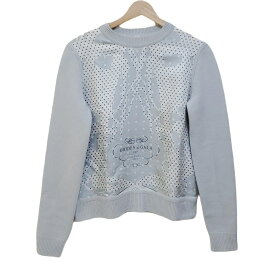 【中古】HERMES(エルメス) 長袖セーター BRIDES de GALA/カシミヤ混 ライトブルー×白